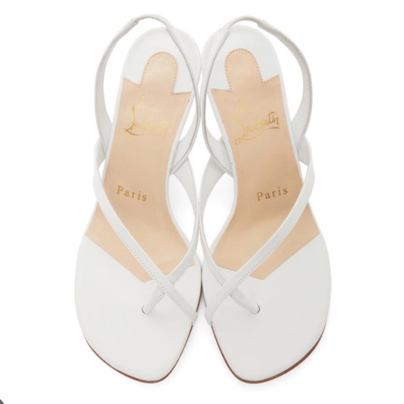 Christian Louboutin Taralita 85 Kid White Leather Slingback Thong Sandal Heel 36 - Picture 4 of 11